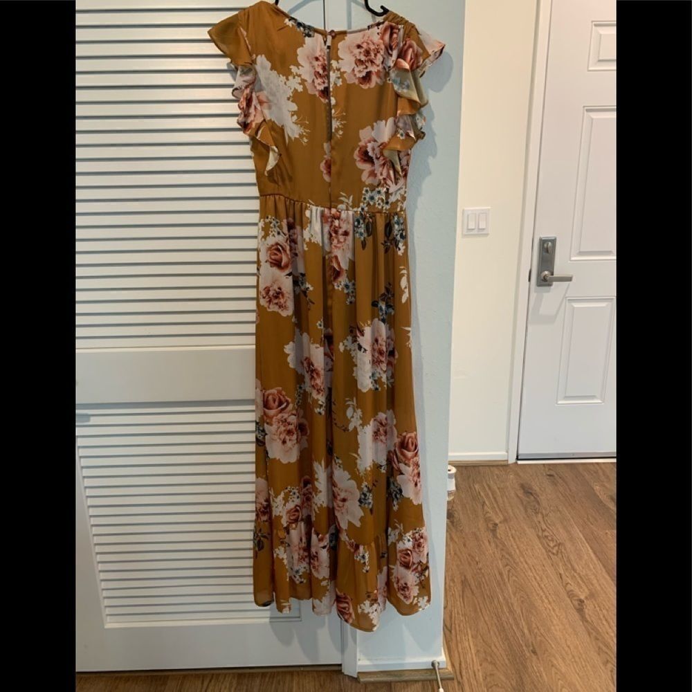 Free Press Mustard Floral Ruffle Maxi Dress size XS  Wine Tasking Dress - Picture 3 of 5